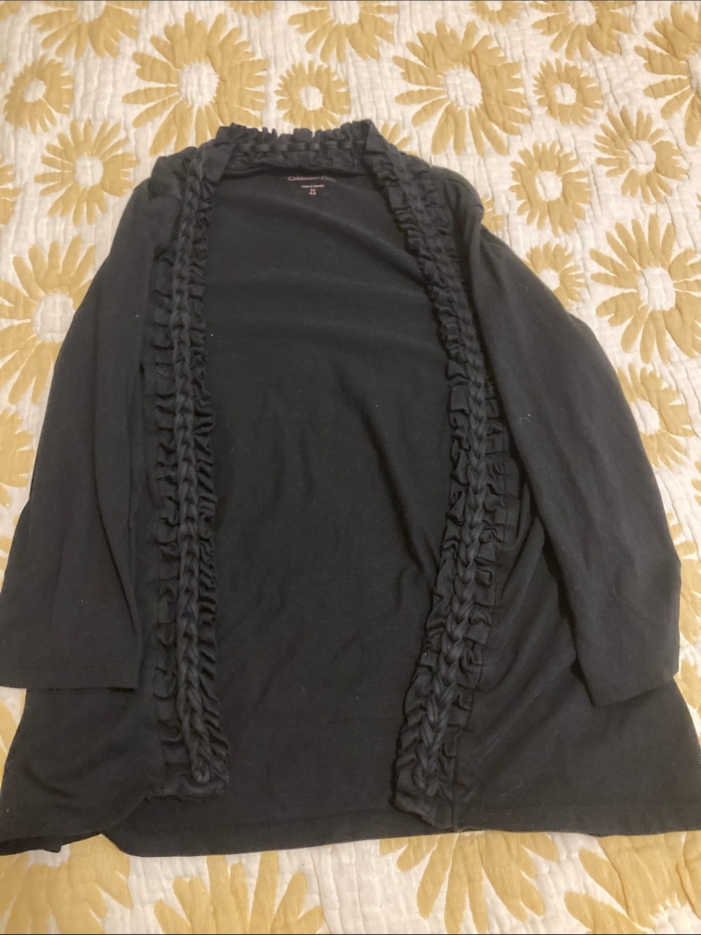 Coldwater Creek Black Ruffle-Trim Long Sleeve Tunic